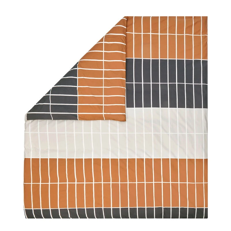 Marimekko Tiiliskivi Pussilakana, 240 X 220 Cm, Tummanruskea-beige-hiili