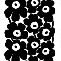 Marimekko Unikko Paksu Puuvillakangas, Valkoinen - Musta