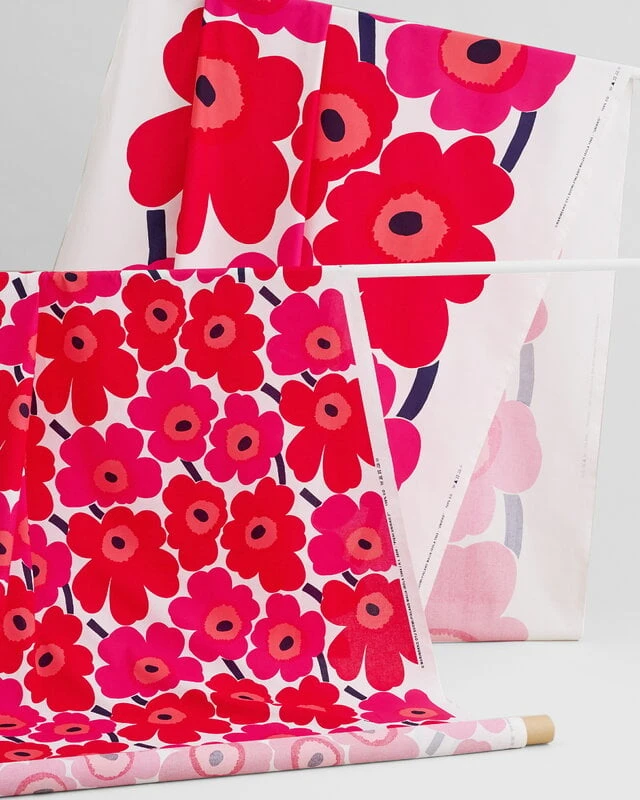 Marimekko Pieni Unikko Kangas, Valkoinen - Punainen - Image 2
