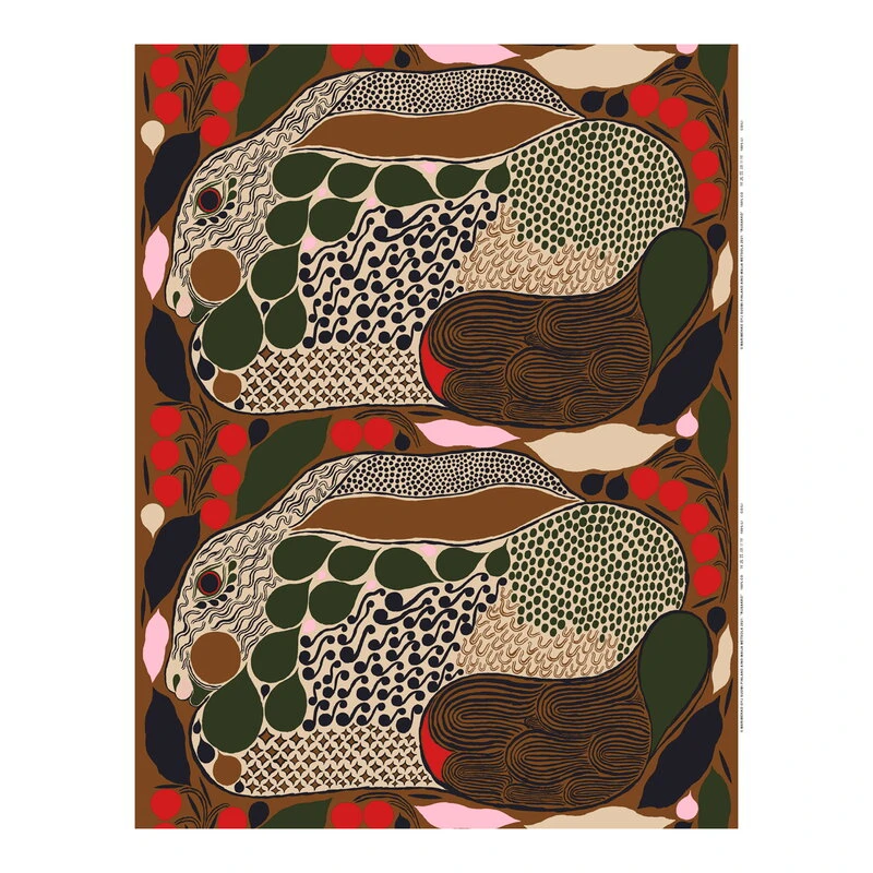 Marimekko Rusakko Pinnoitettu Kangas, Ruskea - Tummansininen -punainen